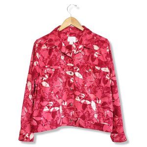 Christopher & Banks Pink and White Faux Suede Button-up Light Jacket/Shirt Small